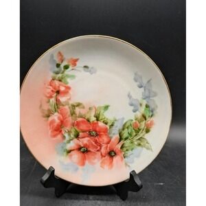 J&C Bavaria Hand Painted Porcelain Plate Red Poppies Gold Rim‎ Vintage Floral 8"